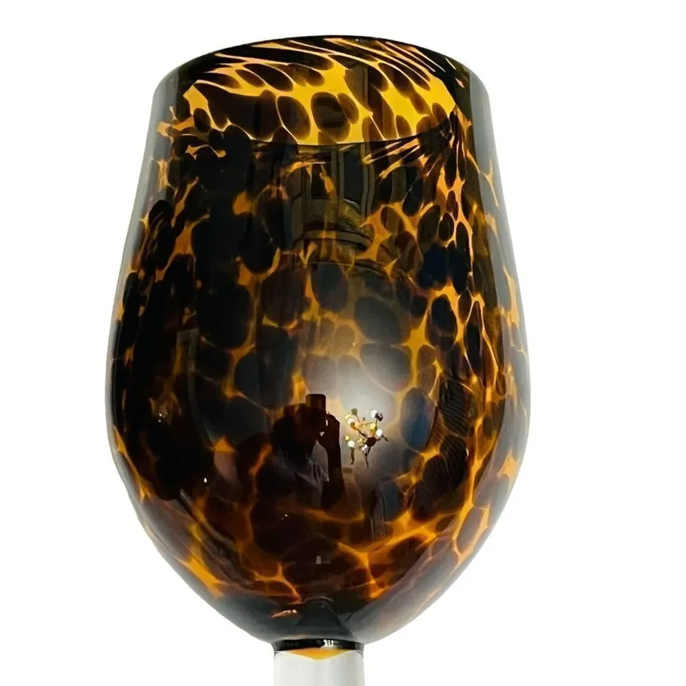 Vtg 1970s Mid Century Hollywood Regency Boho Handblown Tortoise Wine Goblets Set